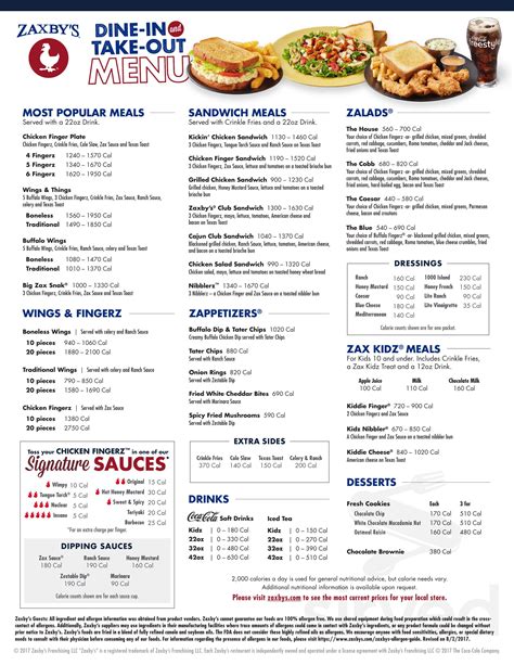 zaxby's menu|zaxbys menu with things included.